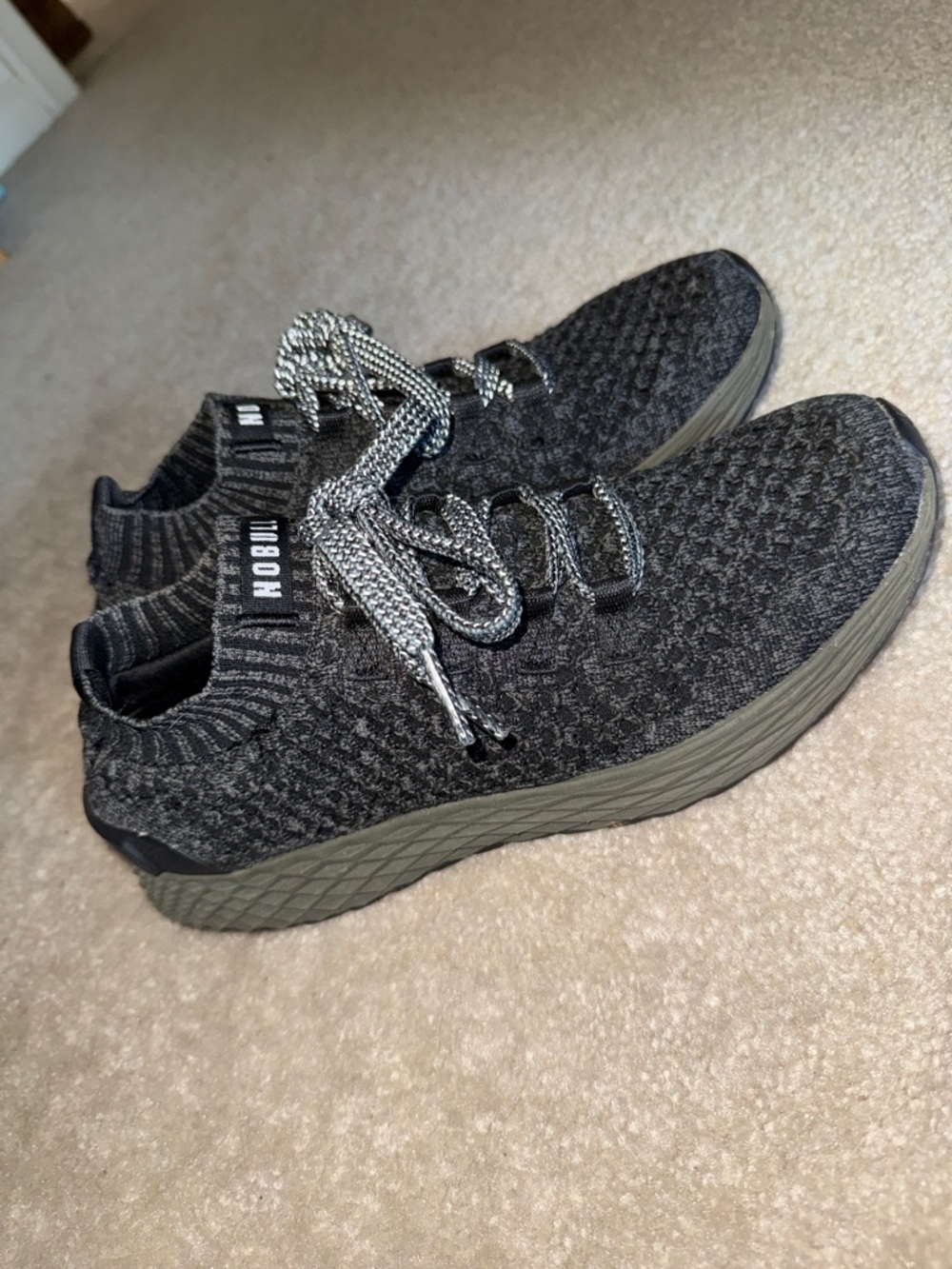 NOBULL Black Knit Slip-On Sneakers with Gray Laces